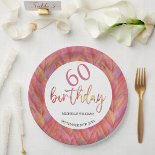 Summer Tropical Pink Floral Feathers Watercolor Paper Plate