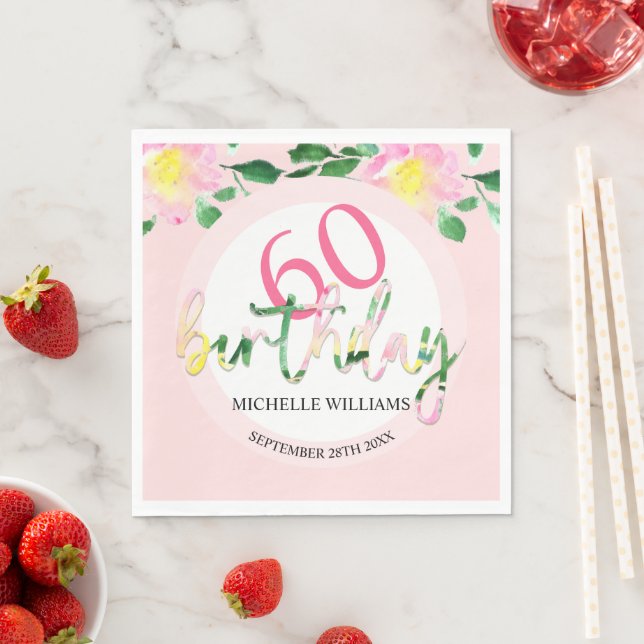 Summer Tropical  Pink Floral Watercolor Napkin (Insitu)