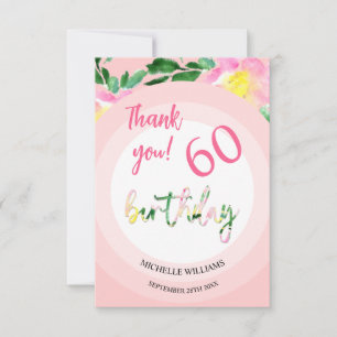 Summer Tropical  Pink Floral Watercolor Thank You Card