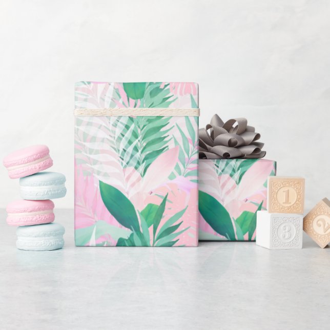Summer Tropical Pink Mint Palm Foliage Greenery Wrapping Paper (Baby Shower)