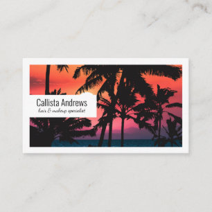 Summer Tropical Pink Orange Palm Trees Sunset Business Card