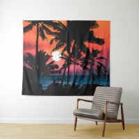 Summer Tropical Pink Orange Palm Trees Sunset