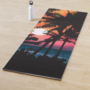 Summer Tropical Pink Orange Palm Trees Sunset Yoga Mat