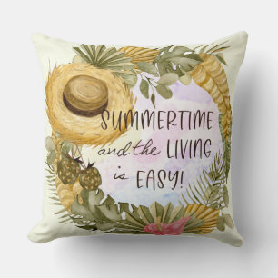 Summer Tropical Plants Straw Hat Cushion