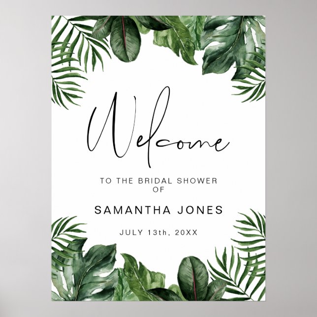 Summer Tropical Portrait Bridal Shower Welcome  Poster (Front)