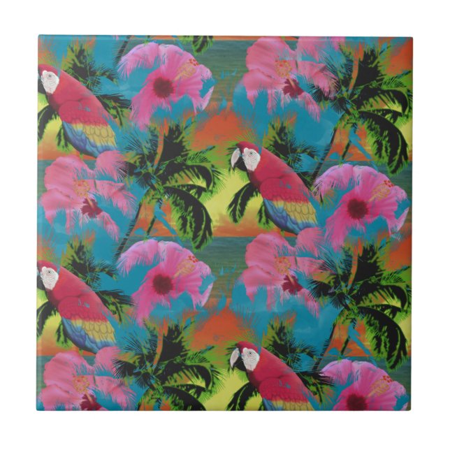 Summer Tropical Sunset Beach Ceramic Tile (Front)