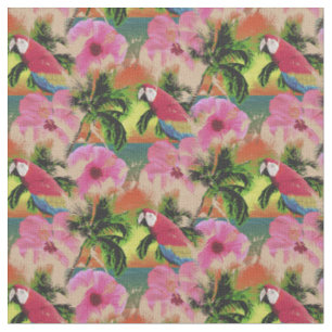 Summer Tropical Sunset Beach Parrot Fabric