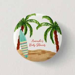 Summer Tropical Surf Baby On Board Baby Shower 3 Cm Round Badge
