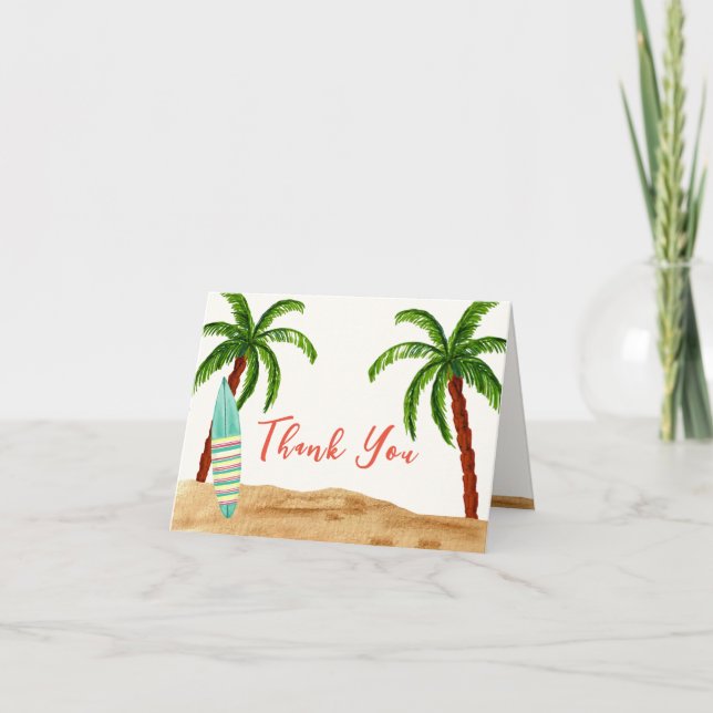 Summer Tropical Surf Baby On Board Baby Shower  Thank You Card (Front)