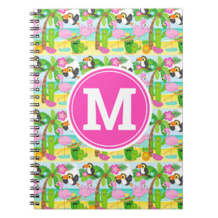 Summer Tropical Toucan and Flamingo Pattern Notebook