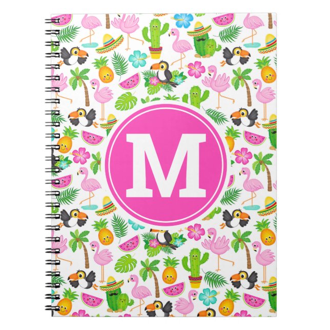 Summer Tropical Toucan and Flamingo Pattern Notebook (Front)