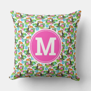 Summer Tropical Toucan and Floral  Pattern Cushion