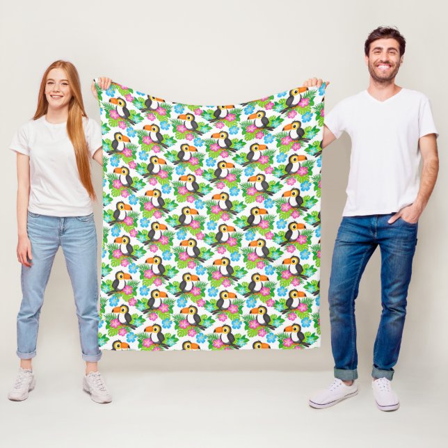 Summer Tropical Toucan and Floral  Pattern Fleece Blanket (In Situ)