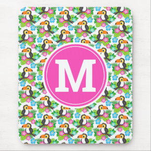 Summer Tropical Toucan and Floral Pattern Mouse Pad