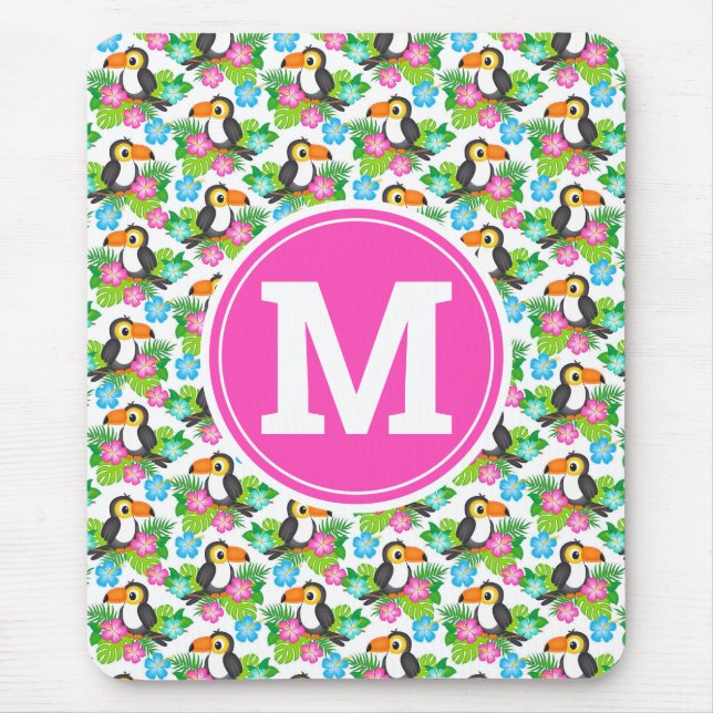 Summer Tropical Toucan and Floral  Pattern Mouse Pad (Front)