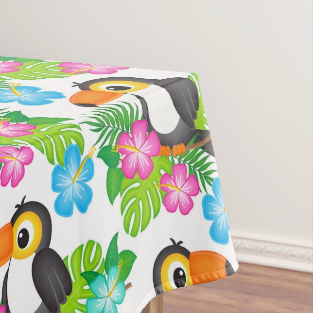 Summer Tropical Toucan and Floral  Pattern Tablecloth (In Situ)