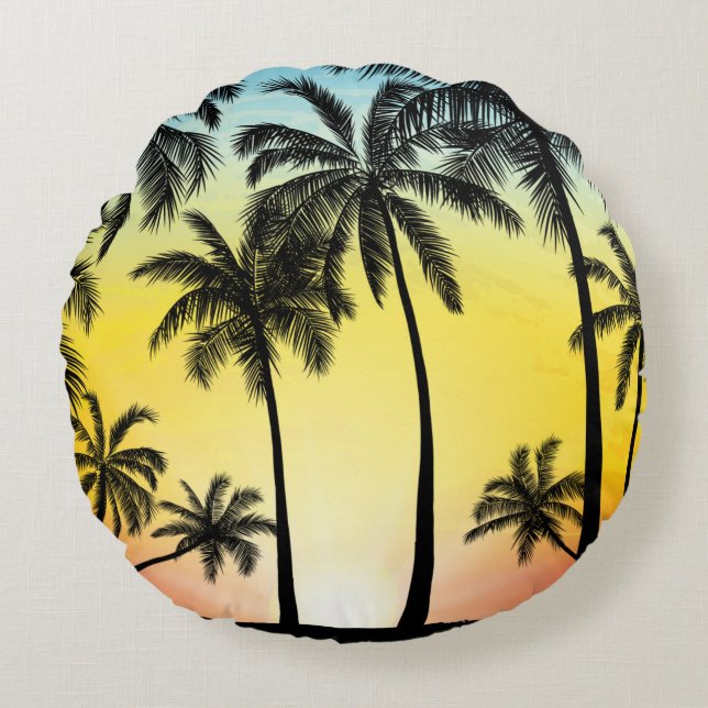 Summer tropical trees round cushion (Front)
