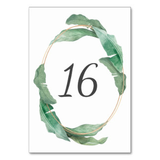 summer tropical watercolor botanical green leaves table number