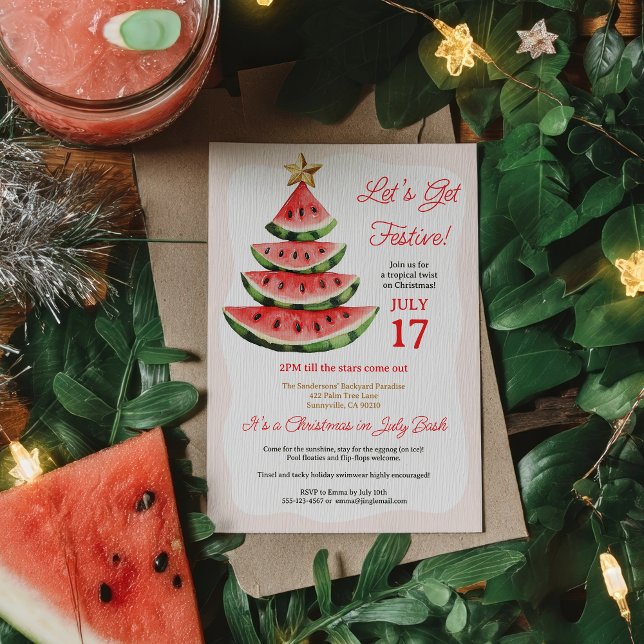 Summer Tropical Watermelon Christmas in July Party Invitation (Summer Tropical Watermelon Christmas in July Party Invitation)