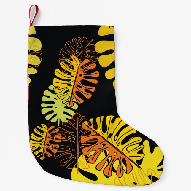 Summer tropical with exotic leaves pattern small christmas stocking (Front)