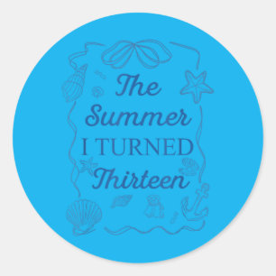 Summer Turned Thirn 13th Birthday Seashell Coastal Classic Round Sticker