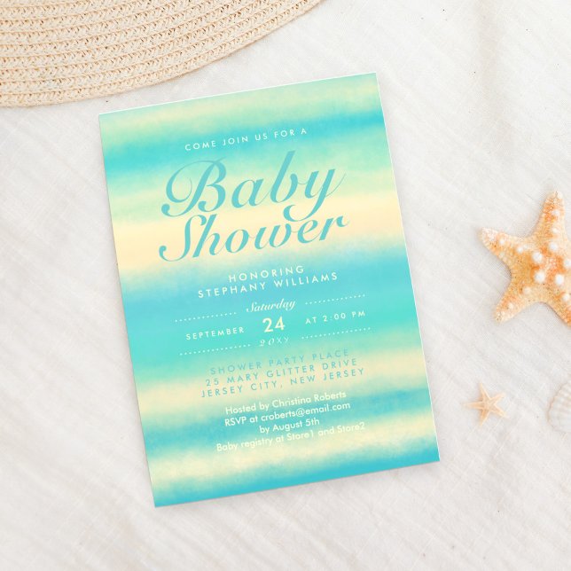 Summer Turquoise Beach Neutral Baby Shower Invite (Creator Uploaded)
