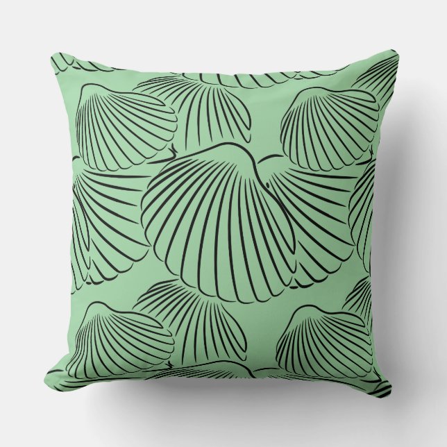 Summer Turquoise-Green&Black Seashell Throw Pillow (Front)