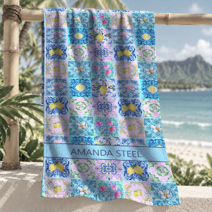 Summer Turquoise Sicilian Azulejo Amalfi Beach Towel