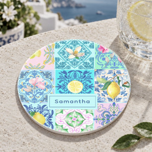 Summer Turquoise Sicilian Azulejo Amalfi Pattern Coaster