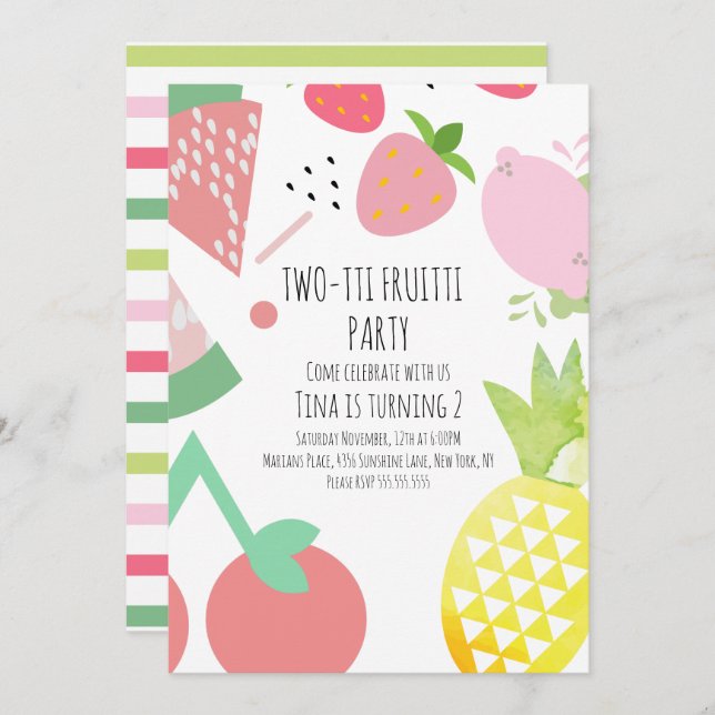 Summer Tutti Fruitti Tropical Huge Fruits Invitation (Front/Back)