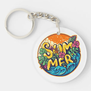 Summer Typographic Tropical Waves Key Ring
