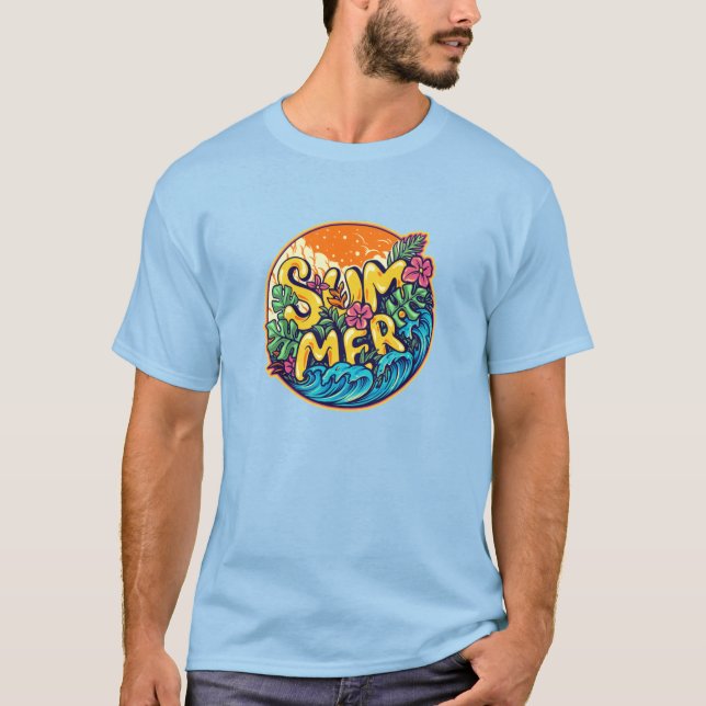 Summer Typographic Tropical Waves  T-Shirt (Front)