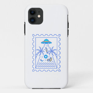 Summer Ufo Invasion Postal Stamp iPhone 11 Case