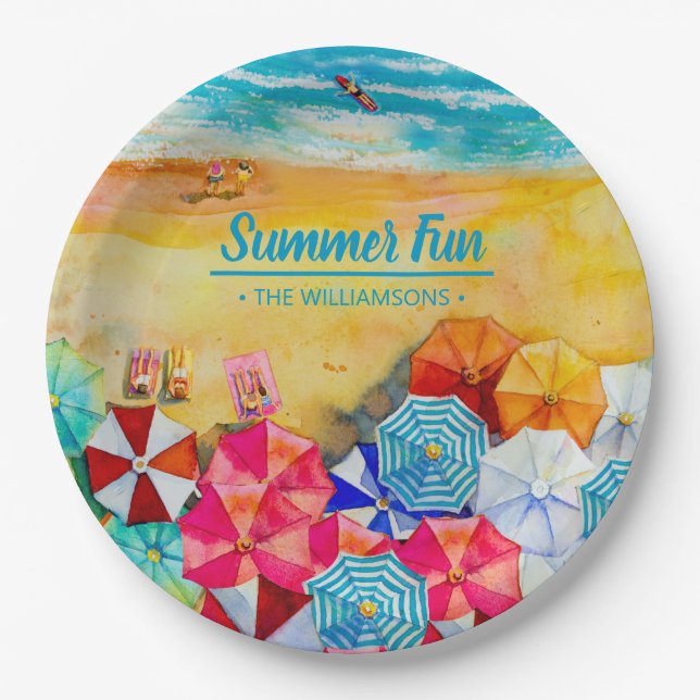Summer Umbrellas on the Sand Paper Plate (Front)