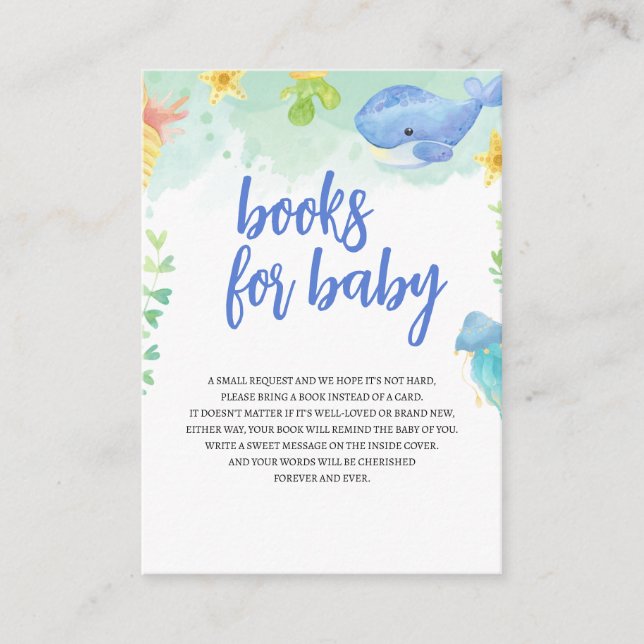 Summer Under the Sea Baby Shower Baby Books Enclosure Card (Front)