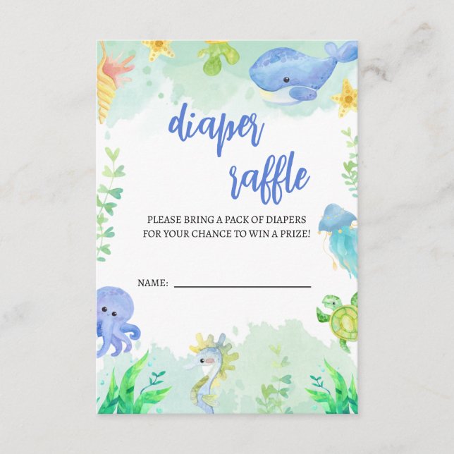 Summer Under the Sea Baby Shower Diaper Raffle Enclosure Card (Front)