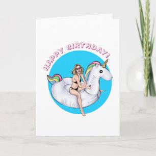 Summer Unicorn Pool Float Birthday Card