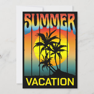SUMMER VACATION BEACH PALM TREE SUNSET INVITATION