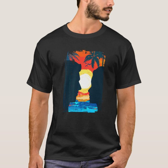 Summer Vacation Beach Palm Trees Retro Style Tropi T-Shirt (Front)