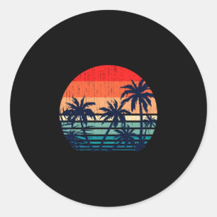 Summer vacation beach palm trees retro tropical classic round sticker