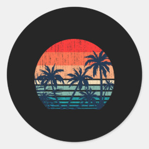 Summer Vacation Beach Palm Trees Retro Tropical Su Classic Round Sticker