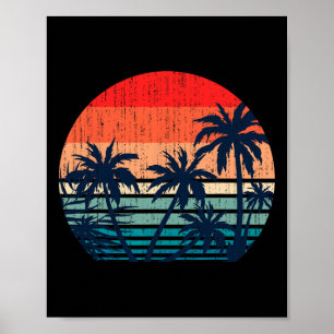 Summer Vacation Beach Palm Trees Retro Tropical Su Poster
