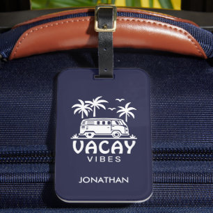  Summer Vacation Camper Van Dark Navy Travel Luggage Tag