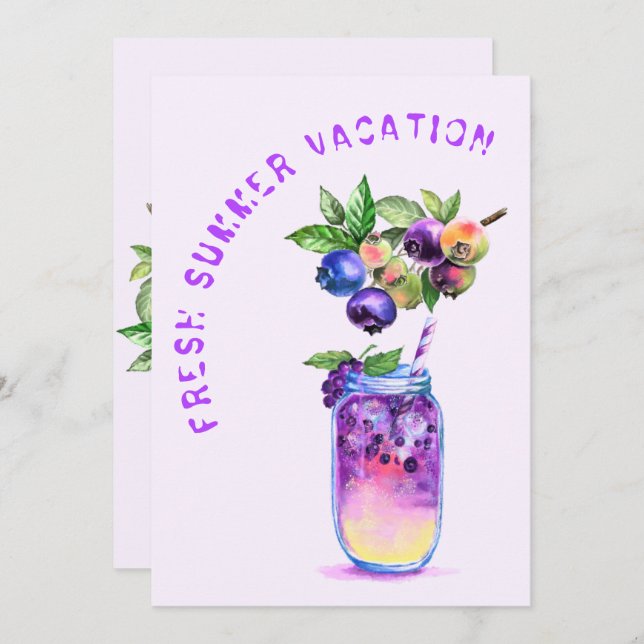 Summer Vacation Card Fresh Blueberry Cool Drink (Front/Back)