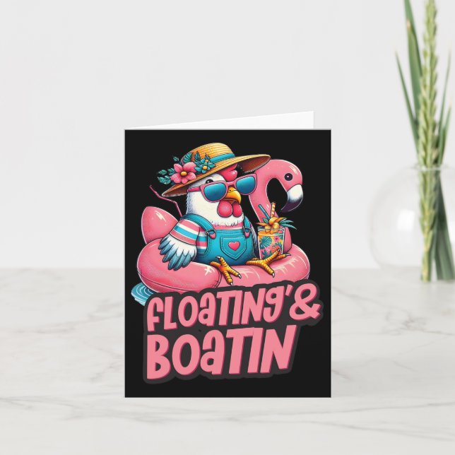 Summer Vacation Chicken Floating Boating Summer Vi Card (Front)