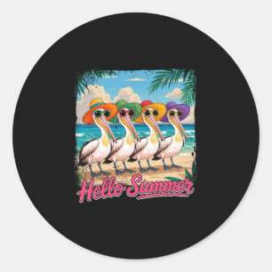 Summer Vacation Costume Group Pelicans Sungles On Classic Round Sticker