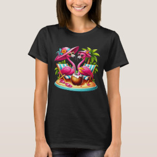 Summer Vacation Couple Flamingo Pink Hat Coconut P T-Shirt