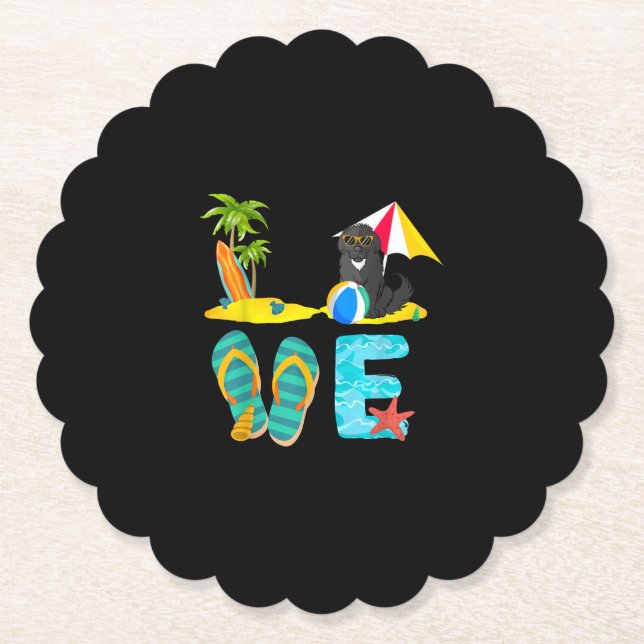 Summer vacation dog gift | newfie design paper coaster (Front)