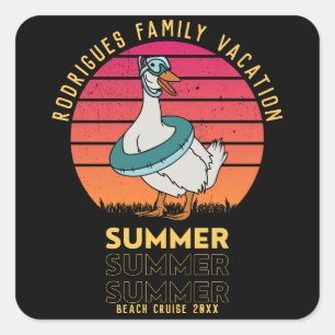 Summer Vacation Duck on Retro Sunset  Square Sticker
