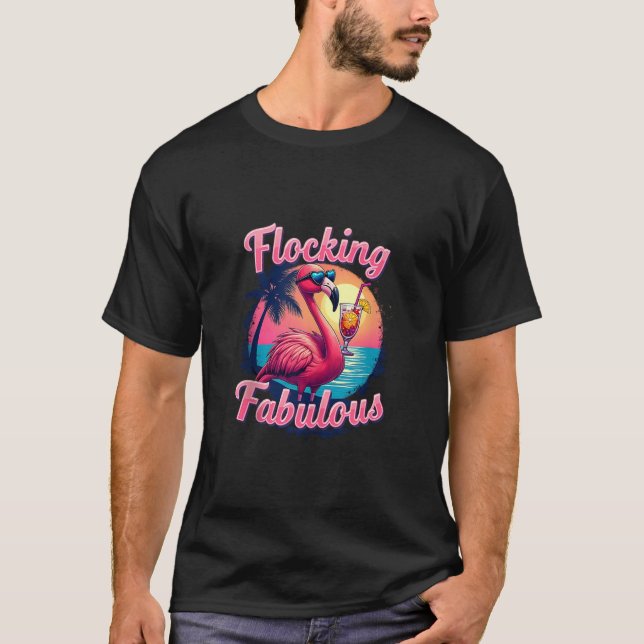 Summer Vacation Flocking Fabulous Flamingo Family  T-Shirt (Front)